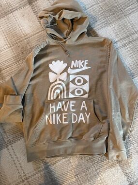 Nike Men's Crewneck Hoodie in Olive with White Graphic
